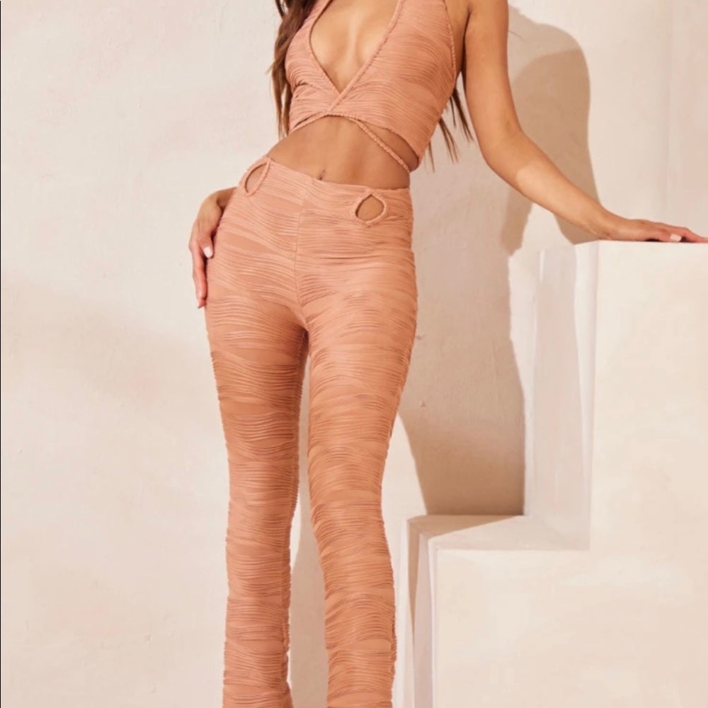Halter neck top and flared pants set